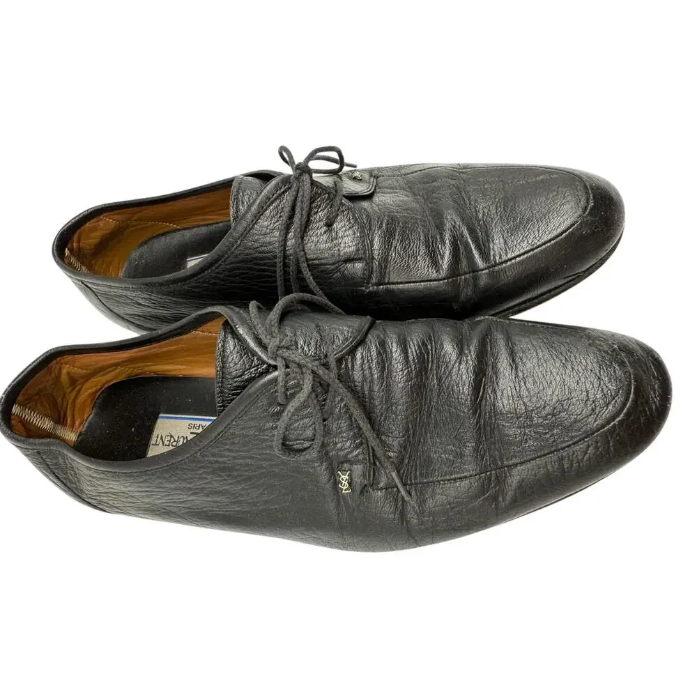 Yves Saint Laurent Pebbled Leather Lace Up Derby Oxford Shoes Black Men's Sz 39